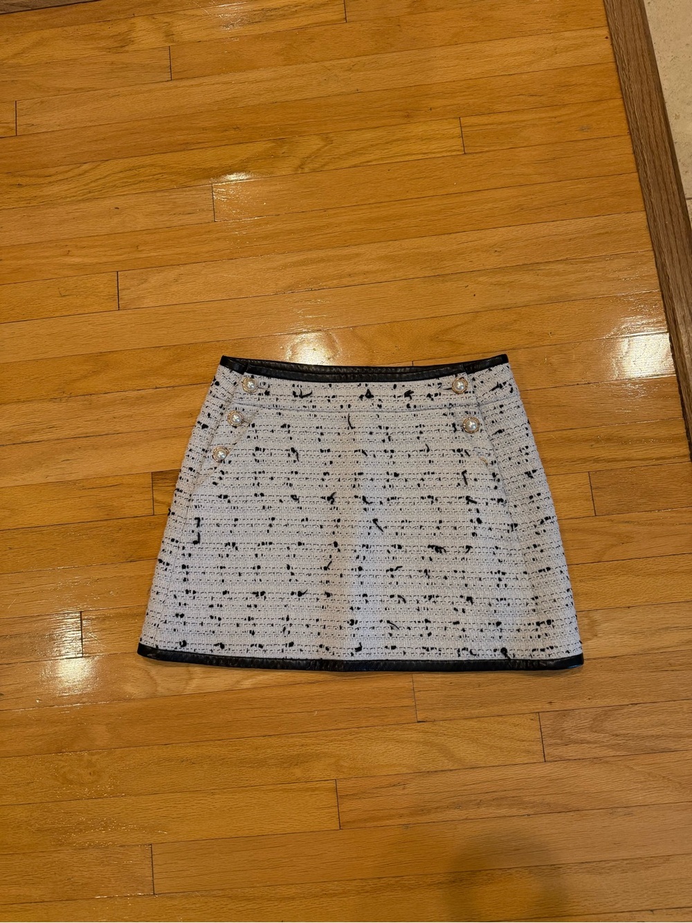 Alice + Olivia White Tweed Mini Skirt with Black Trim